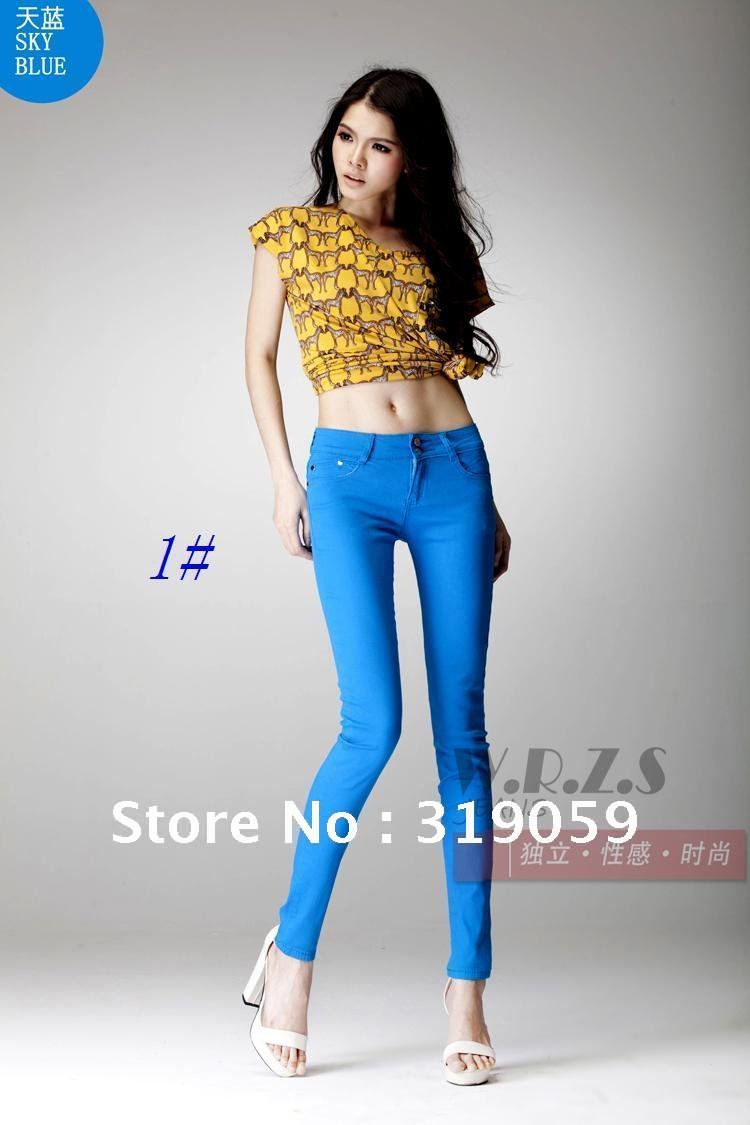 2012 spring new candy color high elastic Slim pencil jeans