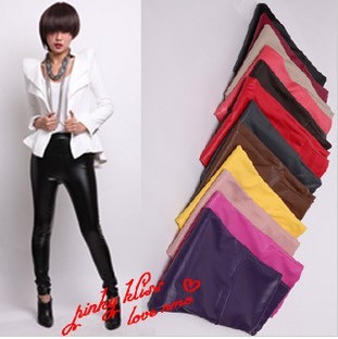 2012 spring plus velvet thickening high waist matte lengthen faux leather multicolour legging pants