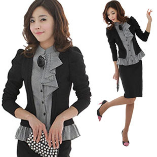 2012 spring professional set fashion slim sweet plaid career dress set