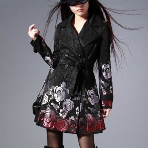 2012 spring rose jacquard double breasted slim long design trench df2015