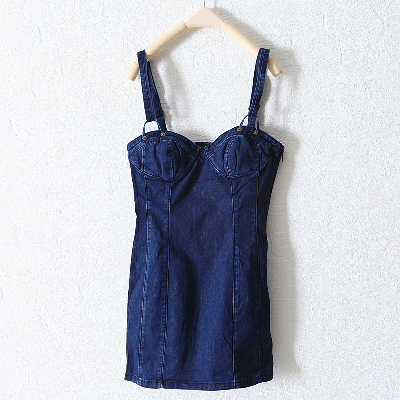2012 spring sexy tube top slim fashionable denim spaghetti strap clothing short skirt wq1287