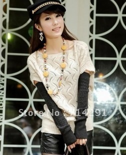 2012 spring slit neckline batwing sleeve wavy cutout all-match rabbit fur rabbit hair sweater free shipping