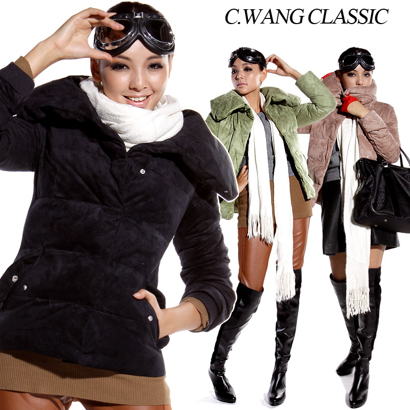 2012 spring suede fabric large lapel slim down coat women short design thick outerwear
