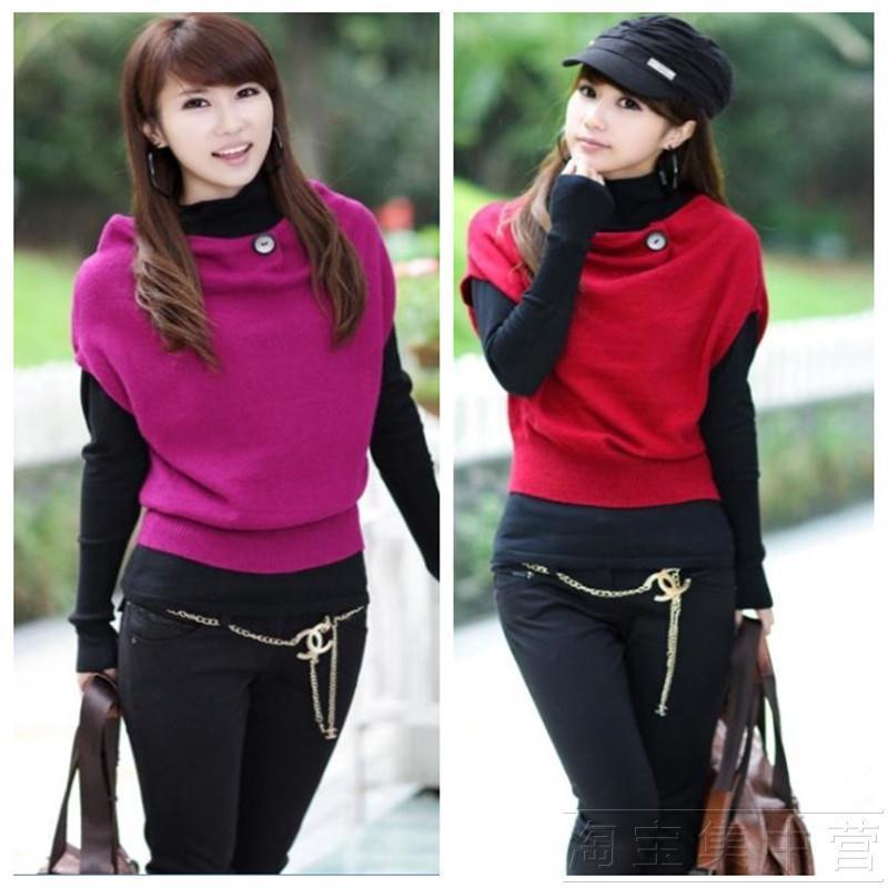 2012 spring sweater women one button rabbit hair batwing sleeve vest pullover sweater outerwear