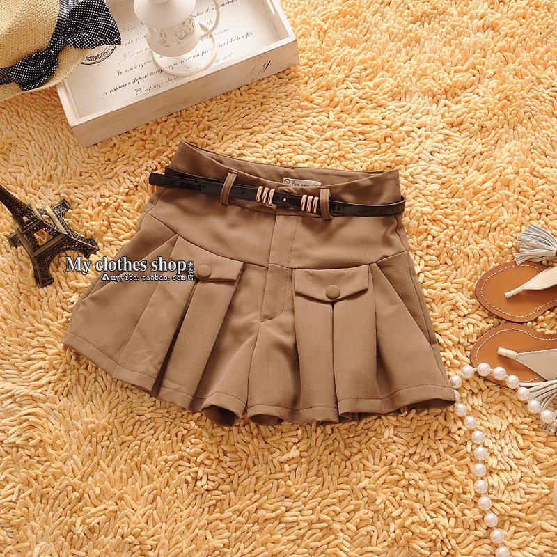 2012 spring sweet all-match women's pleated preppy style high waist shorts culottes