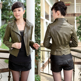 2012 spring turn-down collar motorcycle short design slim women's outerwear PU clothing leather clothing