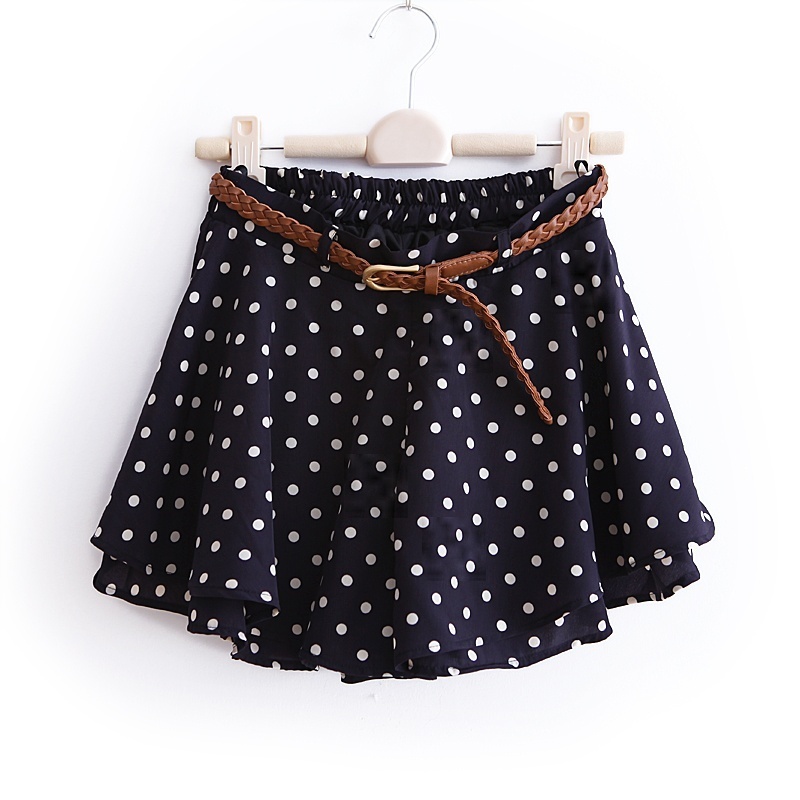 2012 spring vintage elastic waist polka dot chiffon culottes shorts with belt wq1320