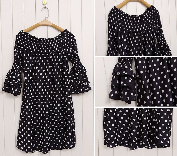 2012 spring vivi3 vintage royal polka dot slit neckline ruffle one-piece dress female