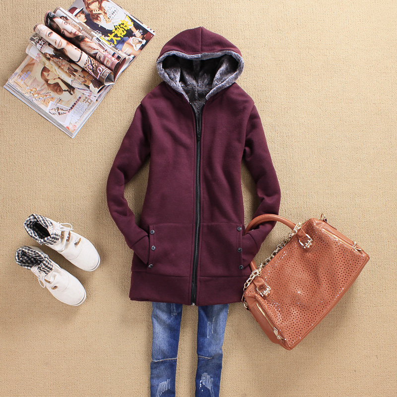 2012 spring wadded jacket women's slim plus size long design thickening fleece with a hood cardigan wadded jacket outerwear