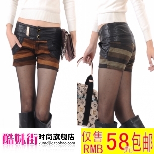 2012 spring water wash PU shorts slim mid waist shorts boot cut jeans fashion all-match single-shorts