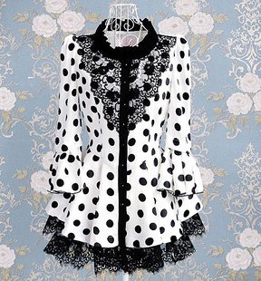 2012 spring white and black polka dot lace ruffle elegant half sleeve trench
