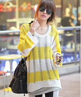 2012 spring Women loose sweater women sweater cutout knitted long-sleeve loose plus size sweater