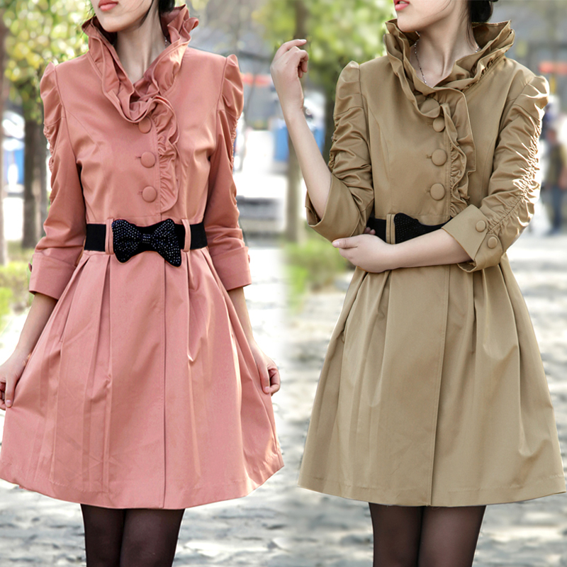 2012 spring women outerwear women's slim three quarter sleeve long design trench outerwear plus size m - 3XL