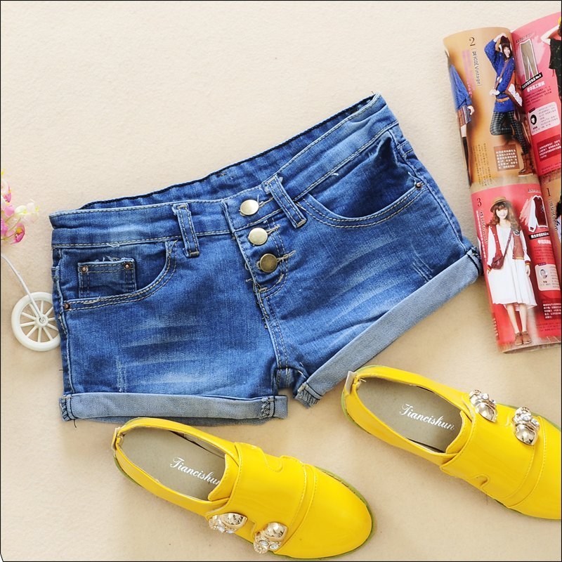 2012 spring women's 1n605 classic gentlewomen all-match roll-up hem trousers leg denim shorts