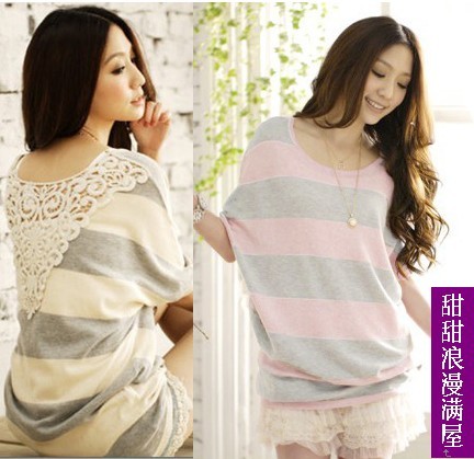 2012 spring women's 2181 sweet batwing shirt loose back cutout thin sweater