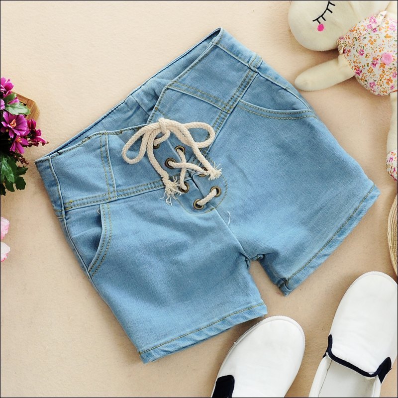 2012 spring women's 2n606 classic water wash bandage high waist butt-lifting denim shorts