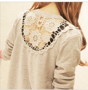 2012 spring women's back cutout crochet long-sleeve short design cardigan