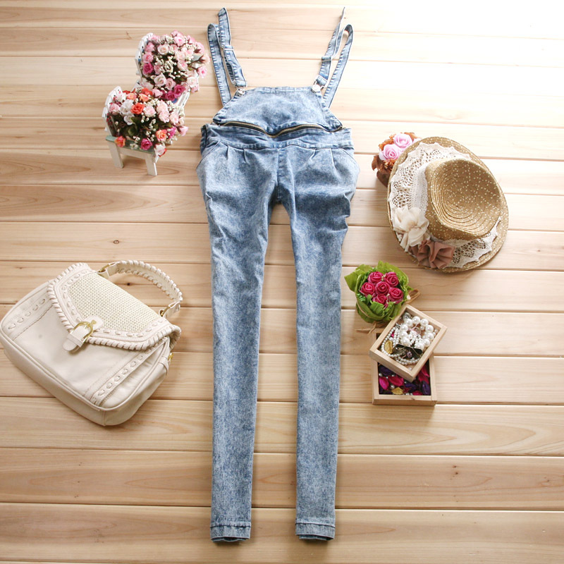 2012 spring women's casual slim denim bib pants trousers overalls trousers skinny pants