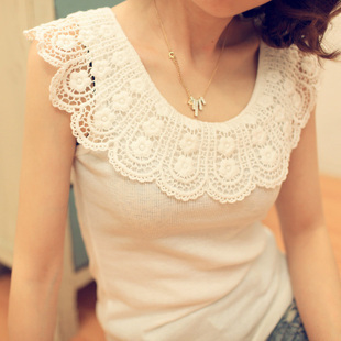 2012 spring women's crochet o-neck basic vest turn-down collar vest b606