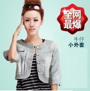 2012 spring women's denim outerwear half sleeve denim top all-match cape short design denim coat