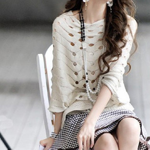 2012 spring women's elegant gentlewomen batwing sleeve cutout handmade sweater