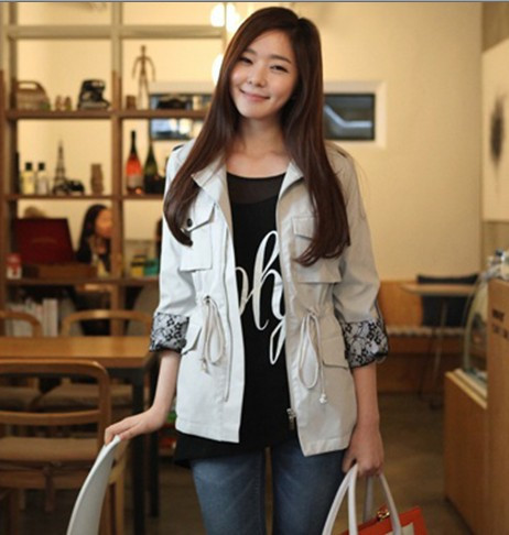 2012 spring women's elegant sweet all-match lace patchwork slim short design trench outerwear