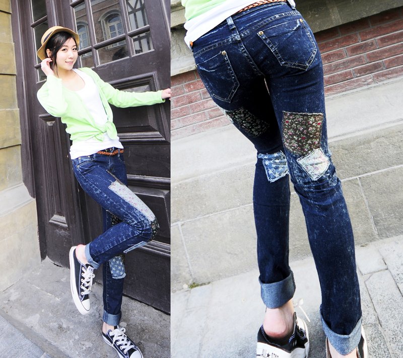 2012 spring women's fashion applique skinny pants jeans 4229