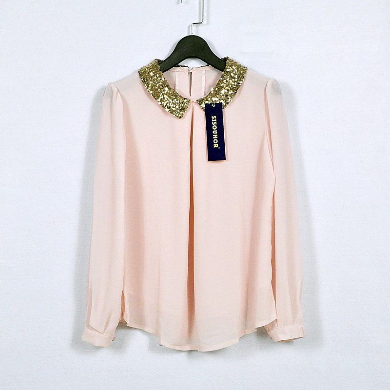 2012 spring women's fashion paillette chiffon shirt long-sleeve shirt b028 SH