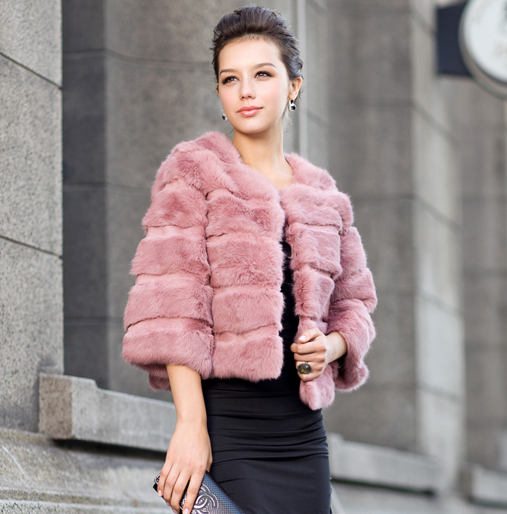 2012 spring women's fur coat super high quality rabbit fur three quarter sleeve short design lj1350