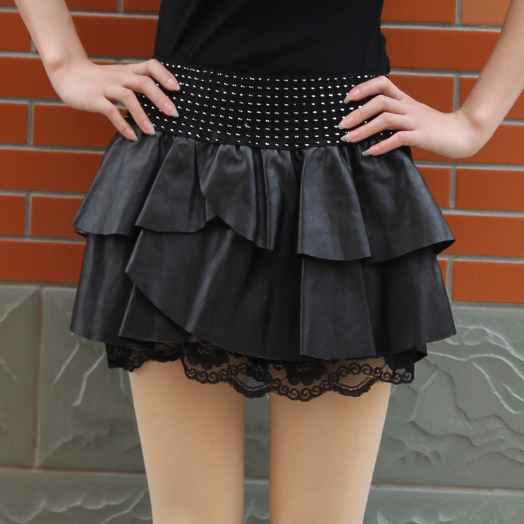 2012 spring women's genuine leather skirt sheepskin genuine leather bust skirt lace decoration genuine leather short skirt