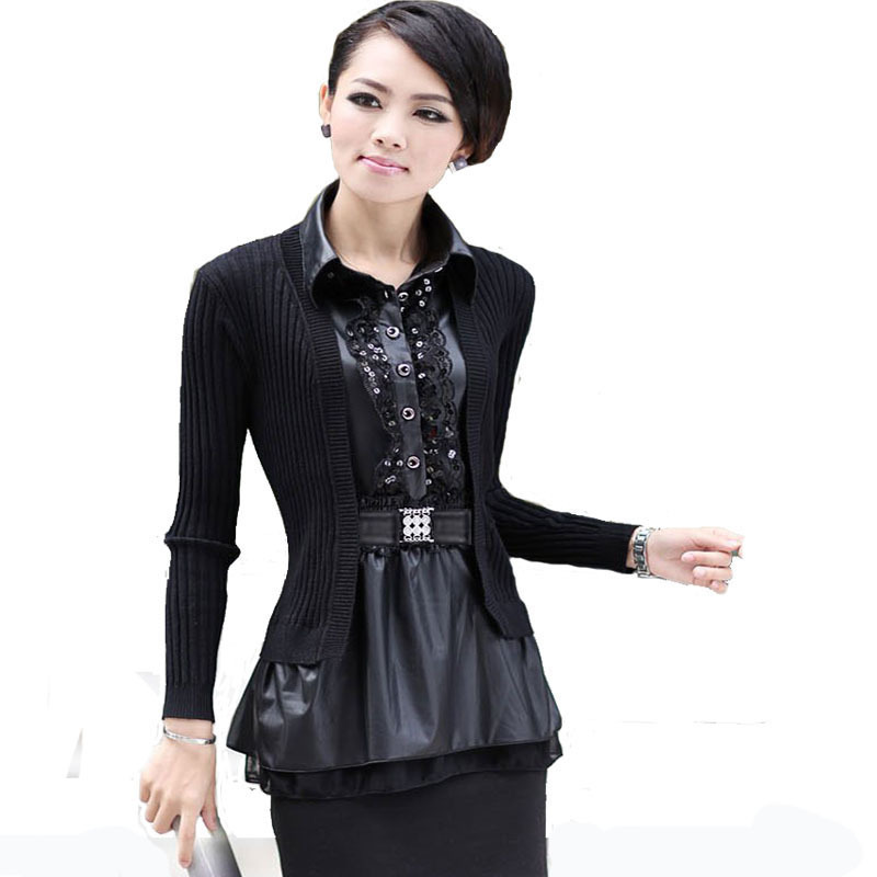 2012 spring women's HENG YUAN XIANG sweater women's faux two piece set medium-long sweater