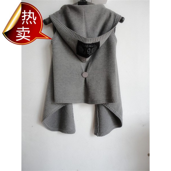 2012 spring women's hooded vest solid color cardigan cape short jacket sweater