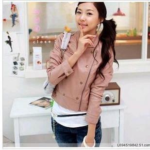 2012 spring women's leather jacket long-sleeve slim motorcycle pink women's small leather clothing outerwear 550