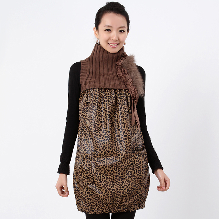2012 spring women's leather skirt basic plus size loose leopard print one-piece dress