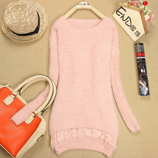 2012 spring women's mohair lace sweep sweater medium-long sweater outerwear macrotrichia basic shirt