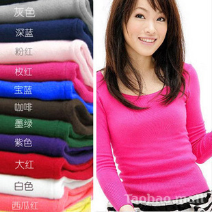 2012 spring women's new arrival short design basic shirt low collar o-neck all-match slim long-sleeve sweater