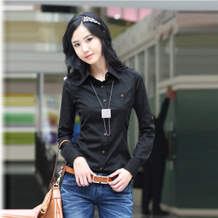 2012 spring women's slim autumn shirt female white shirt Women long-sleeve thickening
