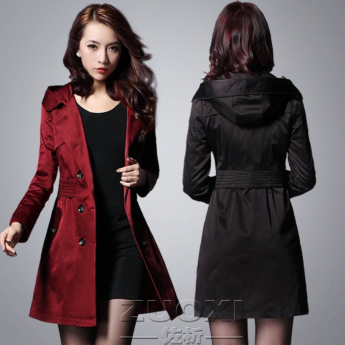 2012 spring women's spring and autumn slim hooded women's trench outerwear plus siz