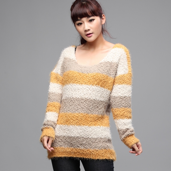 2012 spring women's stripe loose knitted sweater outerwear 2323