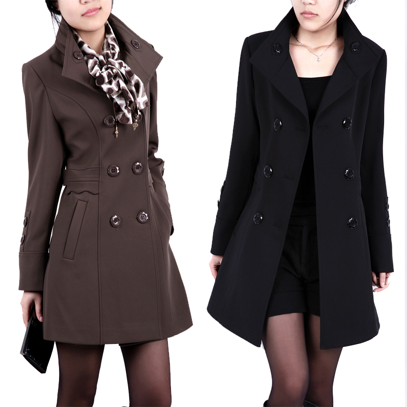 2012 spring women's trench plus size slim stand collar medium-long outerwear silk scarf