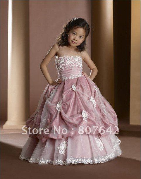 2012 square neck ball gown appliqued flower girl dresses lace taffeta Kid Dress Sky742