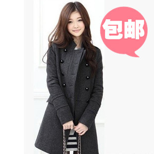 2012 stand collar long design trench outerwear women's double breasted woolen overcoat