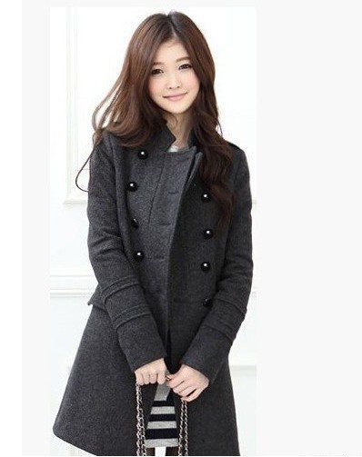 2012 stand collar long design trench outerwear women's double breasted woolen overcoat autumn and winter woolen