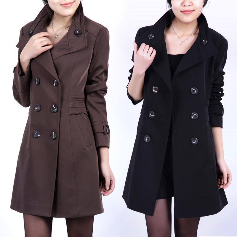 2012 stand collar solid color slim waist double breasted silk scarf long-sleeve plus size women's trench outerwear