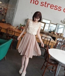 2012 star lace three-dimensional rose chiffon irregular skirt sleeveless vest one-piece dress