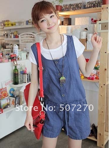 2012 Style Fashion Casual , Two Piece Set Women White Cotton Short Sleeve T-shirt + Blue Jean Slim pantskirt Jumpsuits - A2738