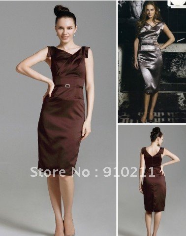 2012 Style Fashionable Leighton Meester Sheath/Column Knee-length Satin Cocktail/Homecoming/Gossip Girl Fashion Dress