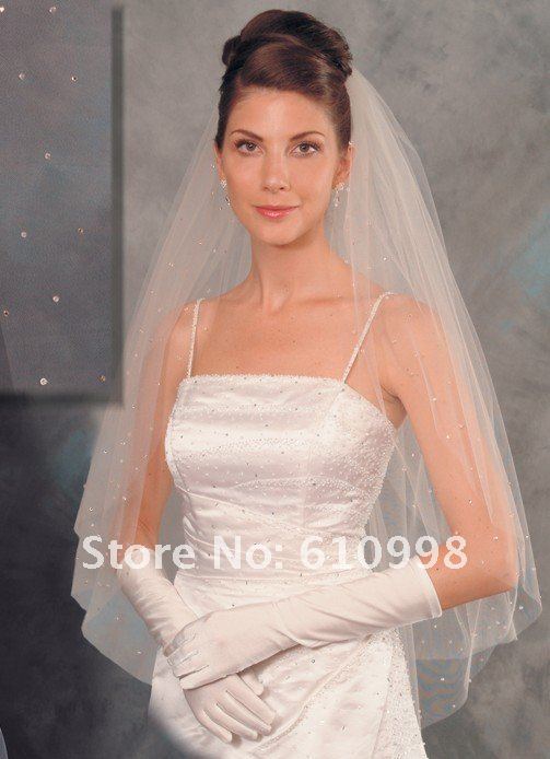 2012 sublimate  New Without Tags White / Ivory Wedding Veils Bridal Veils With Comb Two  Layer  Beaded  Veils