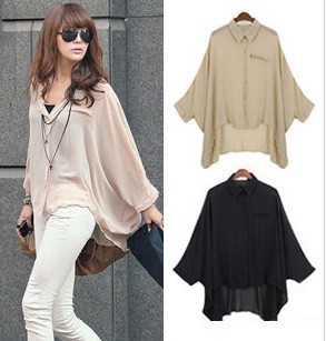 2012 summer batwing sleeve irregular chiffon shirts designs of blouses Ladies Tops A329