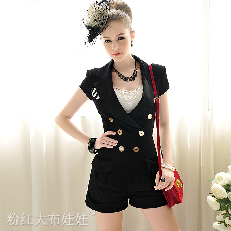 2012 summer black turn-down collar women's Jumpsuits